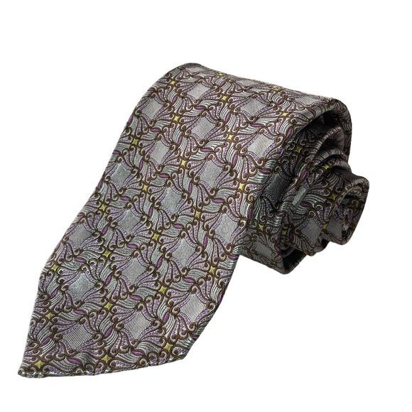 Robert TalbottSeven Fold Neck Tie Gray Brown Purple Geometric#1/40 NWOT $245